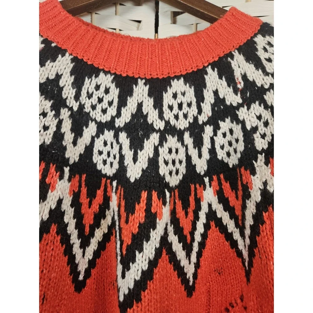 Lucky Brand Womens Medium Orange Sweater Fair Isle Fisherman Ski